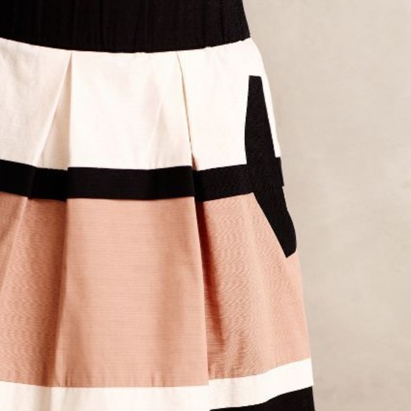 ANTHRO Veldt Striped Skirt Pleated Black Tan Cream - Picture 3 of 4